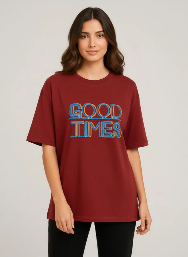 PAUSE Women Maroon Graphic Print T-Shirt